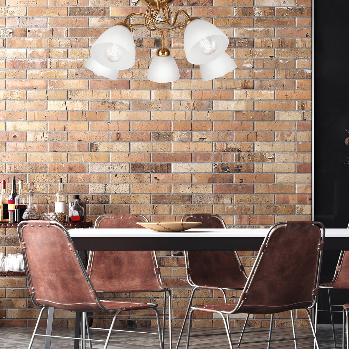 Lamkur Deckenleuchte Miranda oxidgrün Metall Glas H/L: ca. 31x60 cm E27 5 Brennstellen