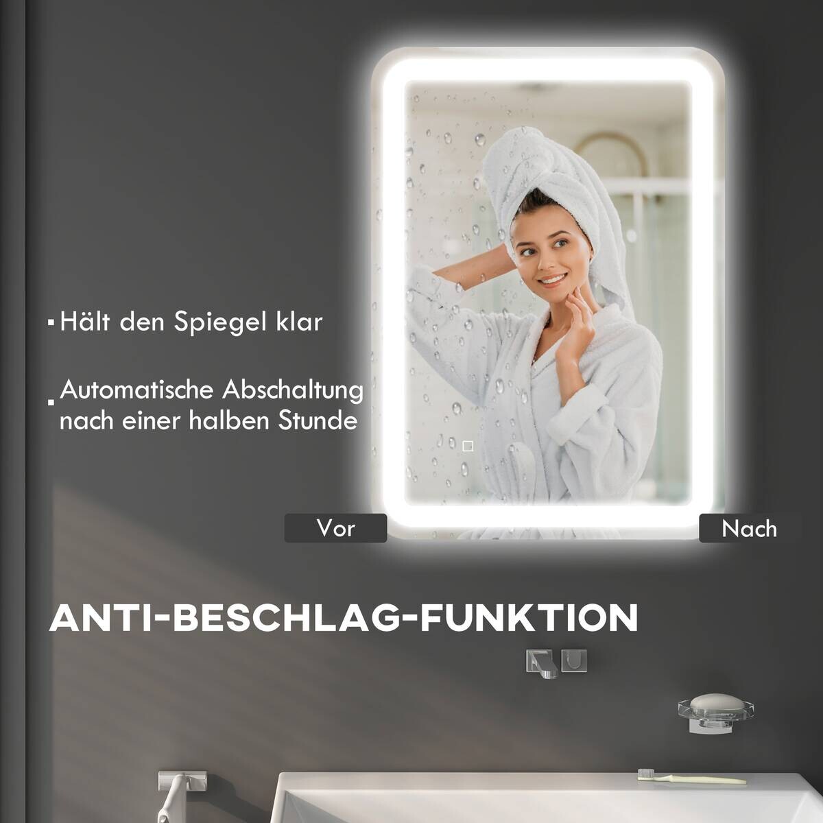 HOMCOM LED-Bad-Spiegel silber B/H/L: ca. 50x4x70 cm