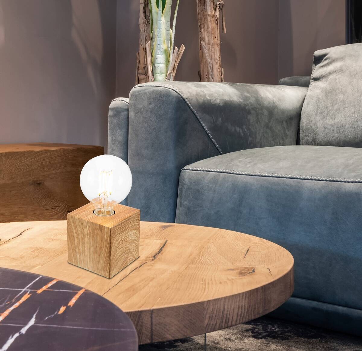 Nowa Tischleuchte 50240146 natur MDF B/H/T: ca. 10x10x10 cm E27 1 Brennstellen