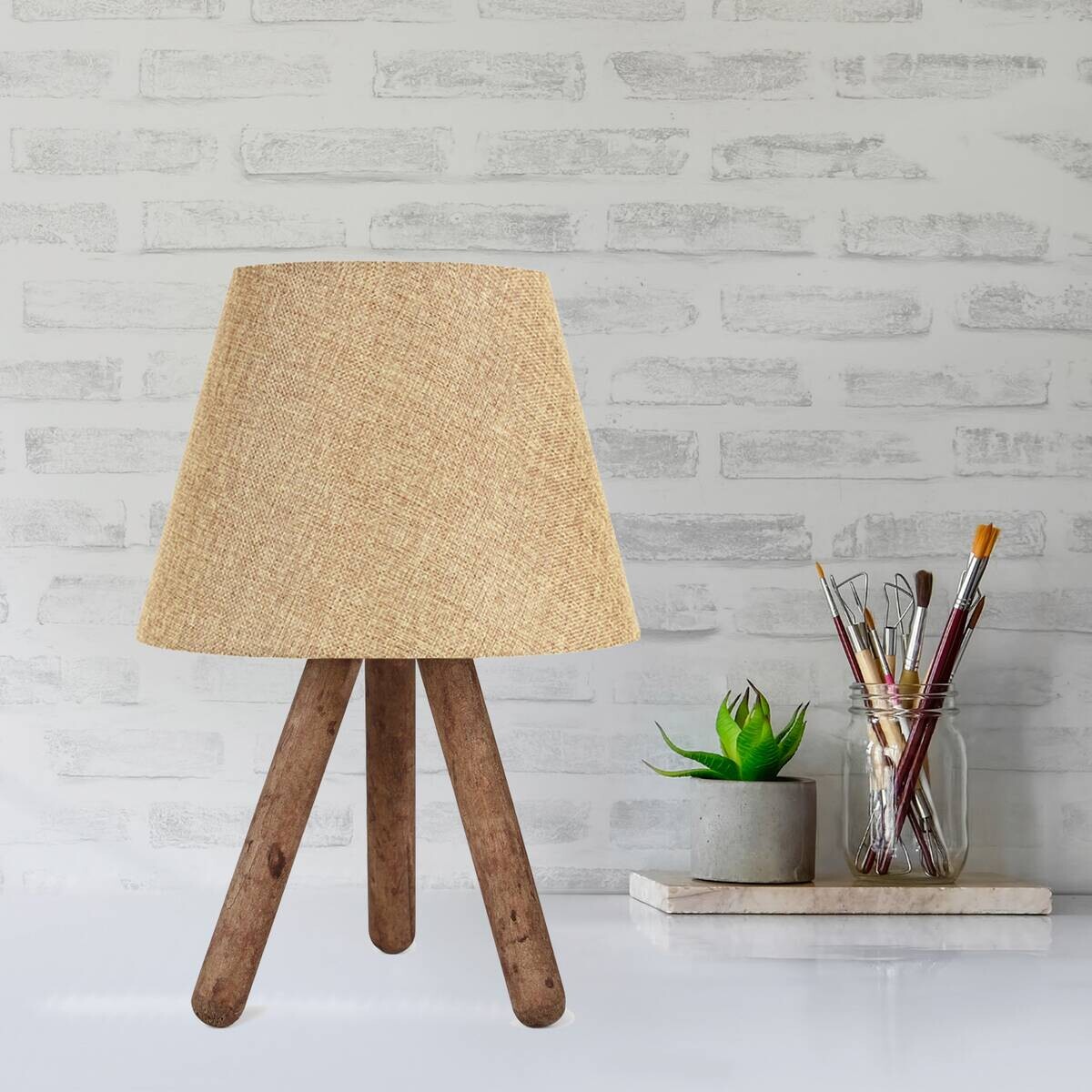 Opviq Tischleuchte AYD-637 braun beige PVC B/H/T/L/D: ca. 22x33x22x22x22 cm E27 1 Brennstellen