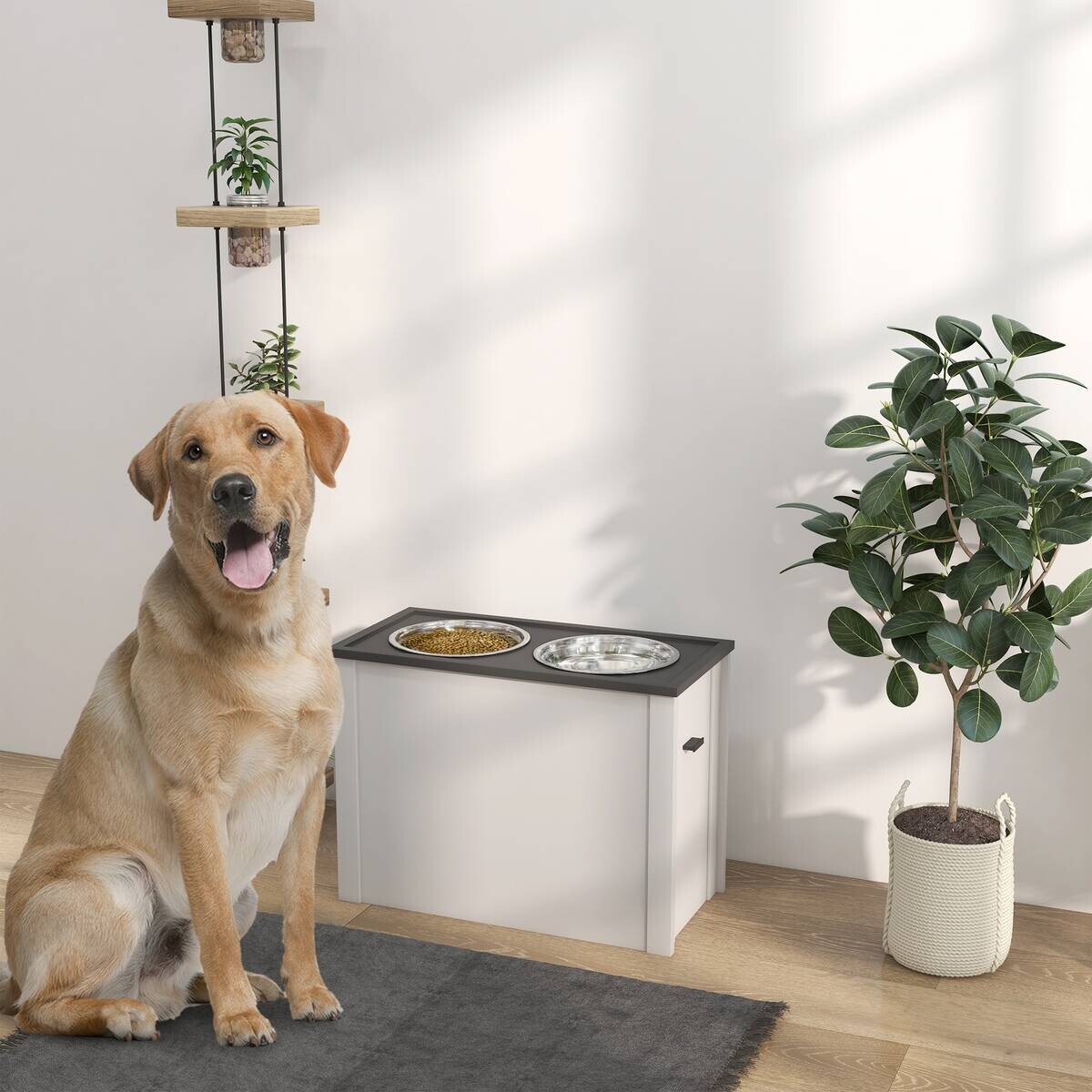 PawHut Futterstation weiß MDF B/H/L: ca. 30x42x60 cm