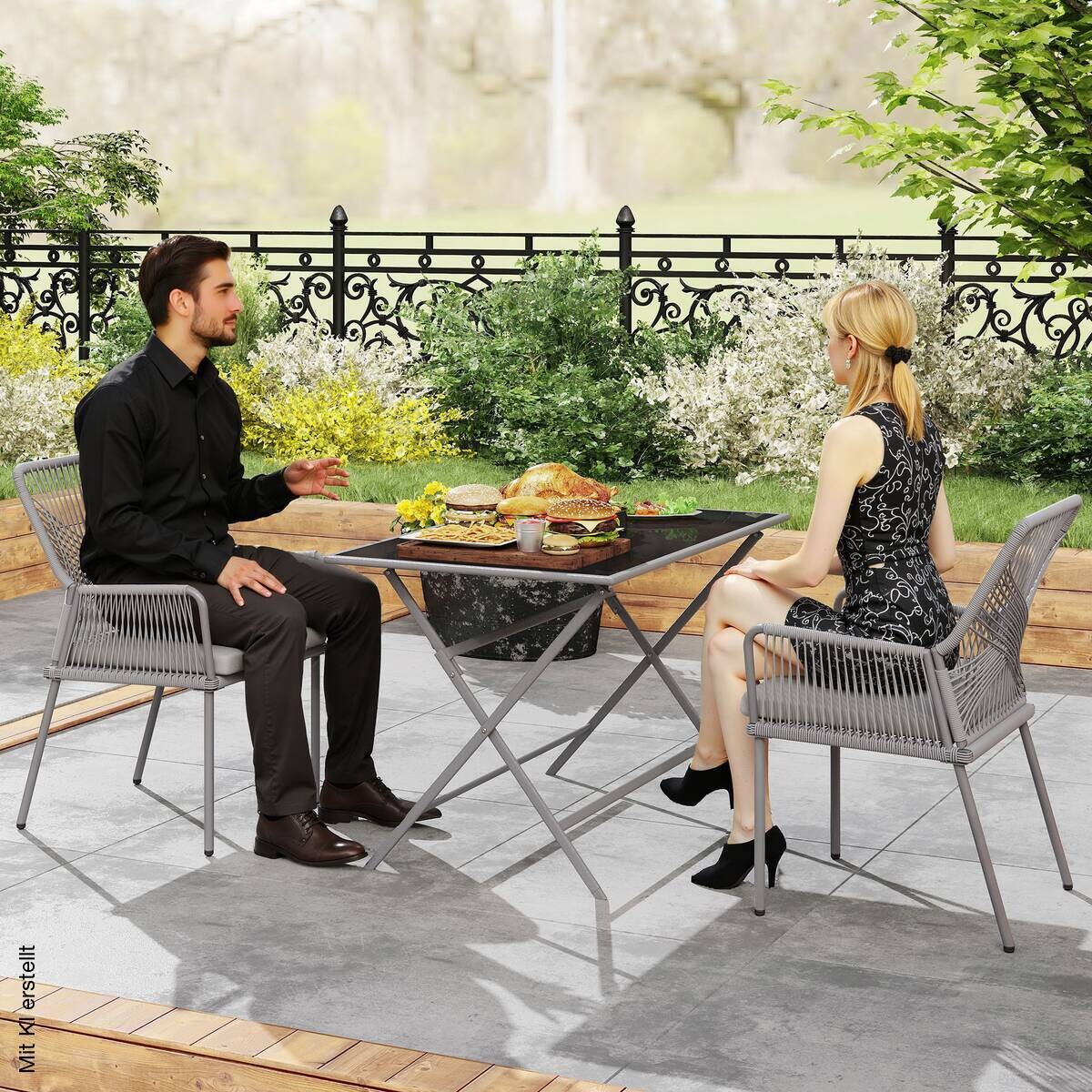 Outsunny Rattan Gartenstuhl dunkelgrau Polyethylen B/H/L: ca. 61x84x57 cm