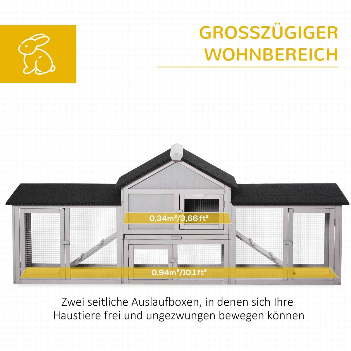 PawHut Kleintierstall grau Holz B/H/L: ca. 45,5x84,5x210 cm