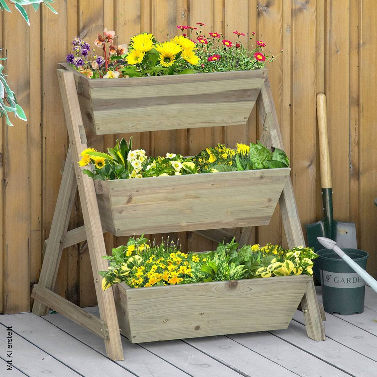 Outsunny Blumentreppe natur Holz B/H/L: ca. 61x77x71 cm