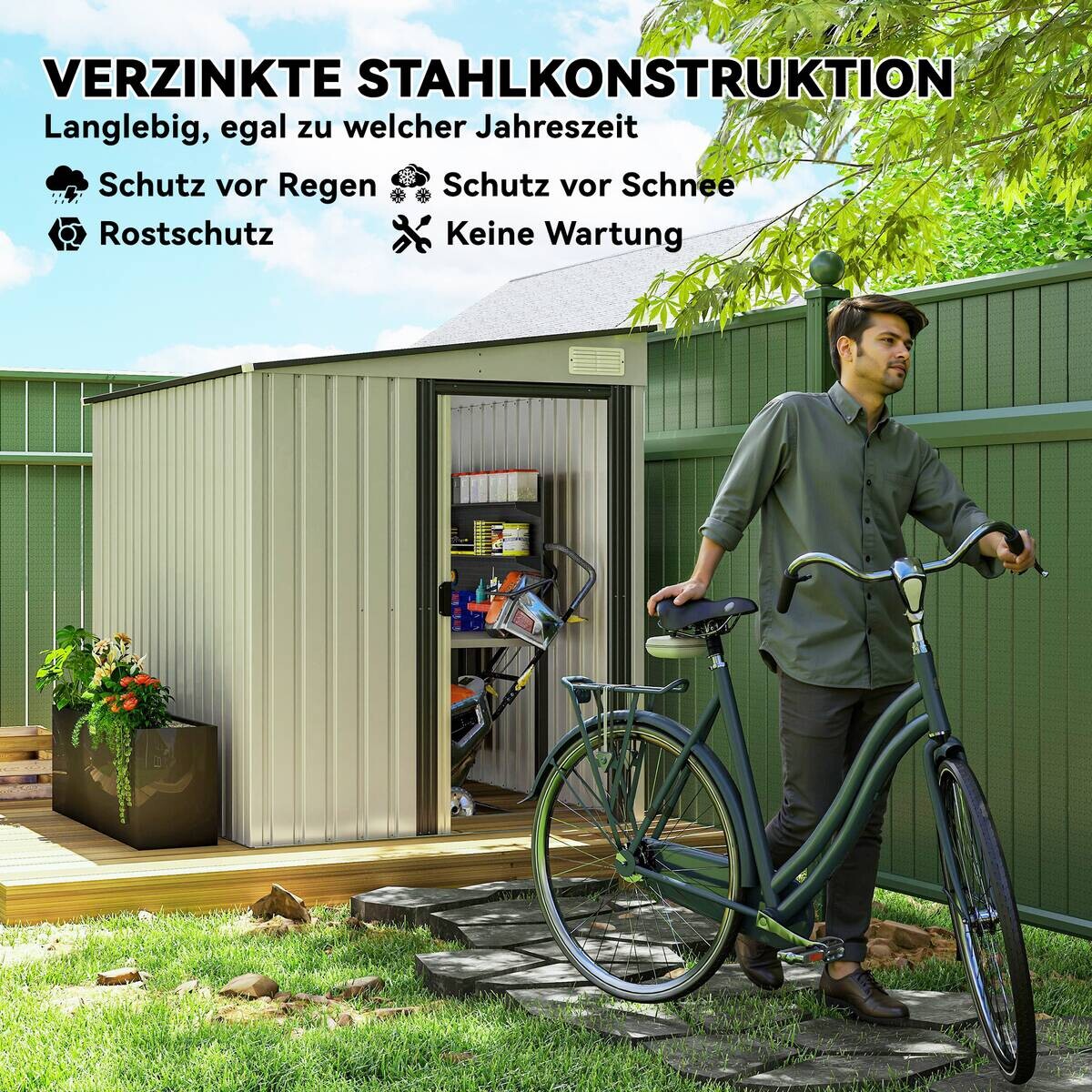 Outsunny Gartenhaus weiß B/H/L: ca. 206,5x181x154 cm