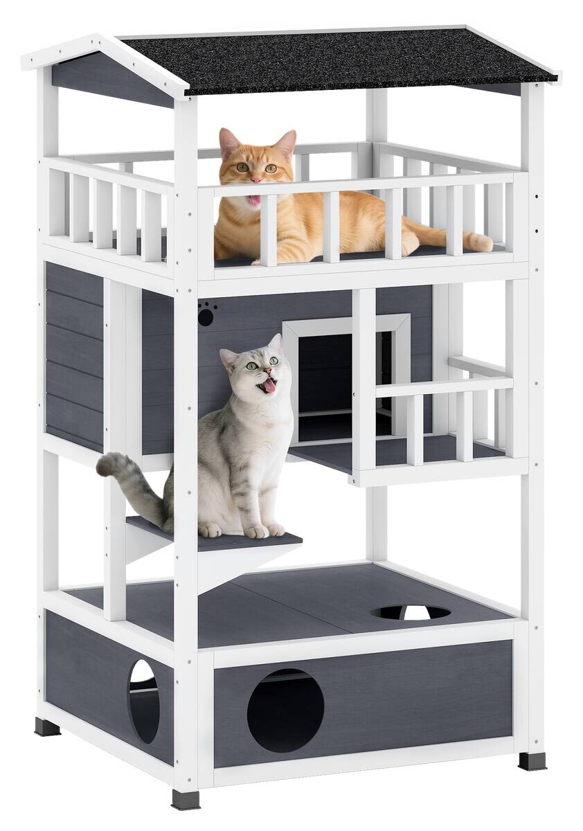 PawHut Katzenhaus weiß Holz B/H/L: ca. 75x137x75,5 cm