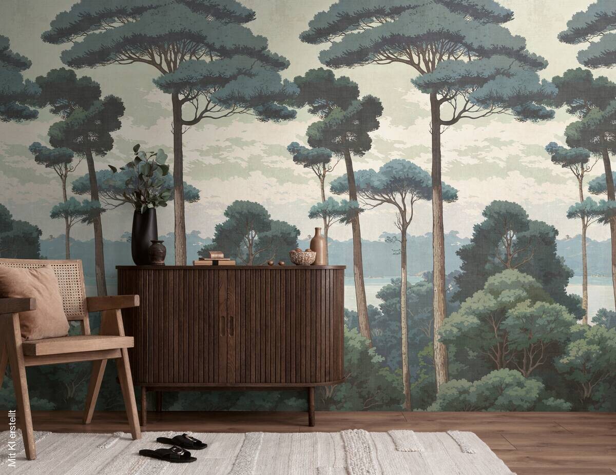 Livingwalls Fototapete Landschaft grün weiß creme B/L: ca. 280x159 cm