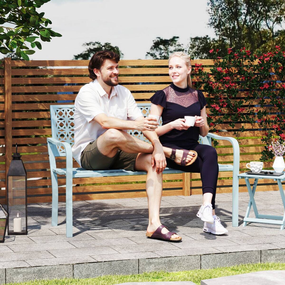 Outsunny Gartenbank blau Stahl B/H/L: ca. 63x85x127 cm