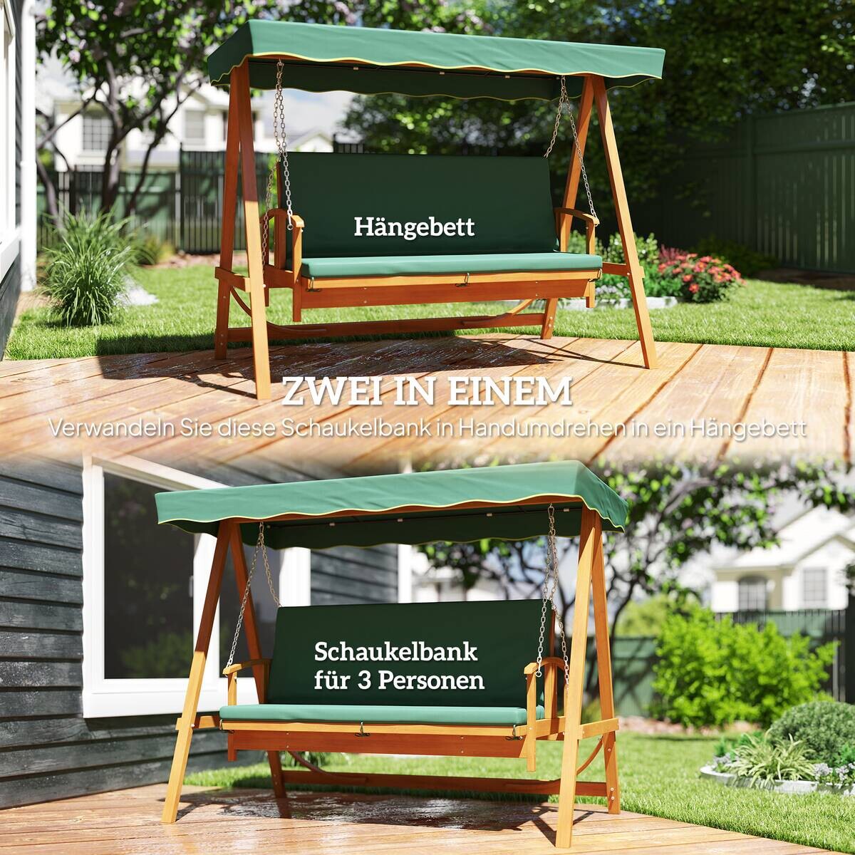Outsunny Hollywoodschaukel dunkelgrün Polyester B/H/L: ca. 130x181x236 cm