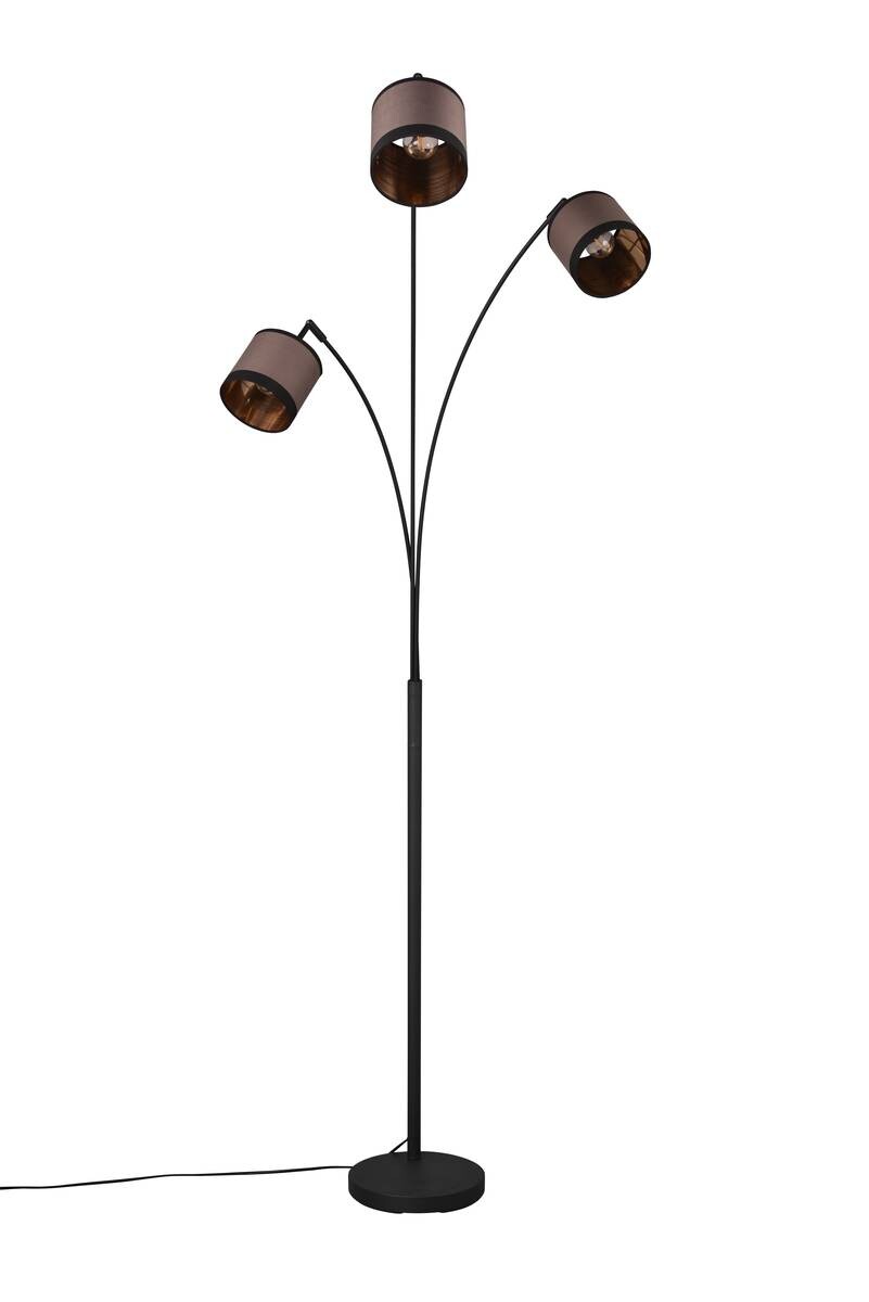 Reality Stehlampe R41553041 Davos schwarz taupe Metall Stoff H/D: ca. 185x12 cm E14 3 Brennstellen