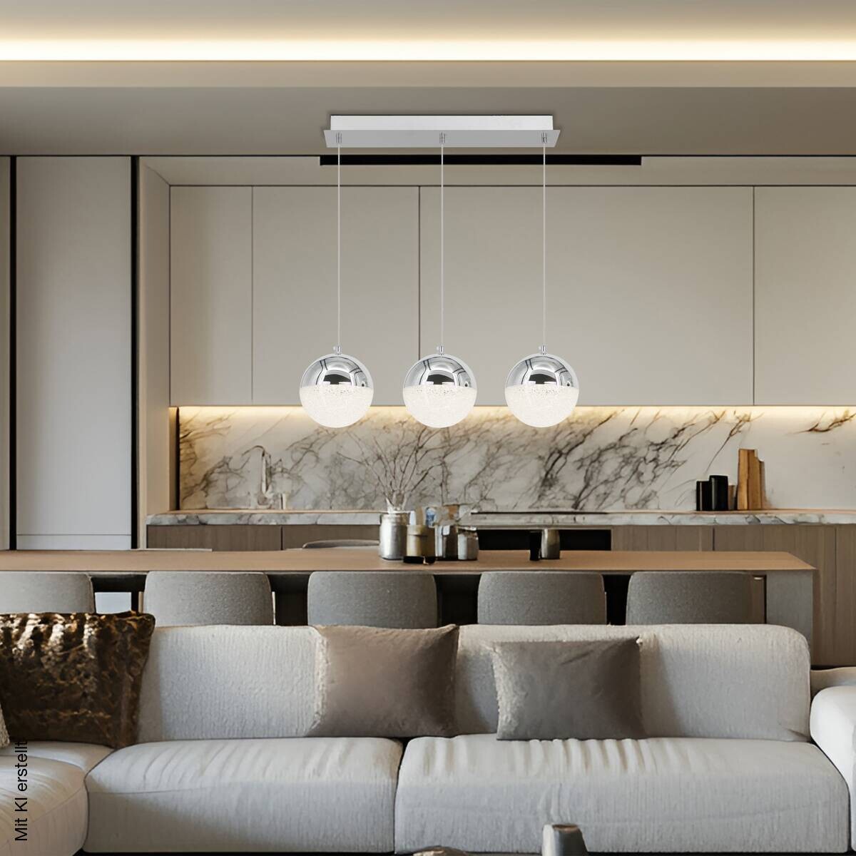 POCOline LED-Pendelleuchte Ginny Chrom Acryl Metall B/H/L: ca. 15x125x58 cm