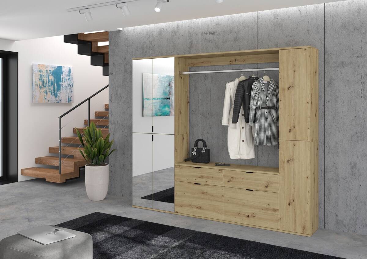 Garderobe PROJEKT Eiche Artisan Nachbildung Spiegel B/H/T: ca. 212x193x34 cm