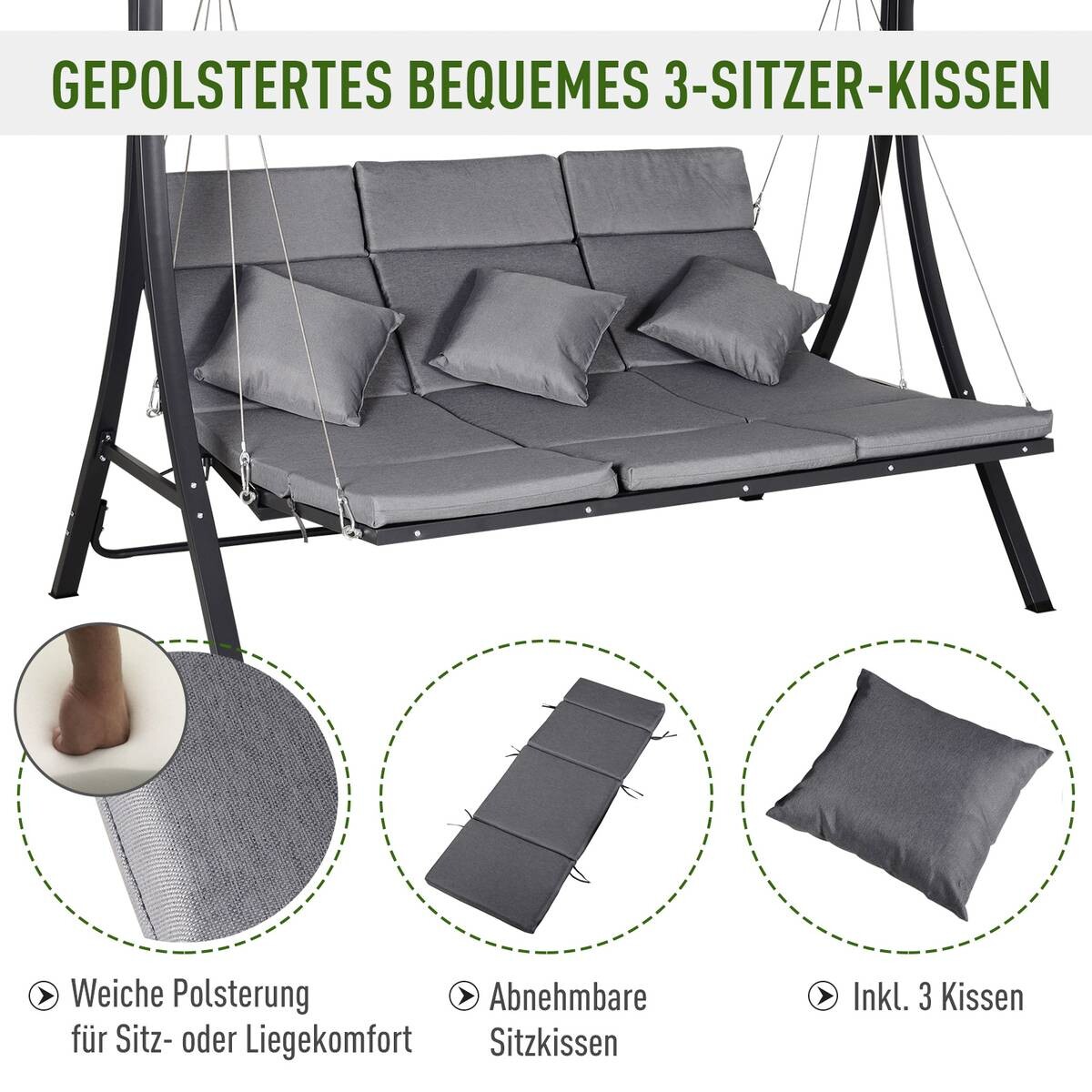 Outsunny Hollywoodschaukel grau Metall B/H/T: ca. 200x168x115 cm