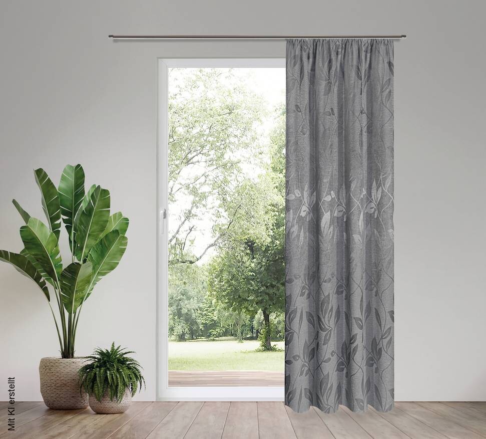 Happy Home Dekovorhang Blätter silber B/L: ca. 140x245 cm