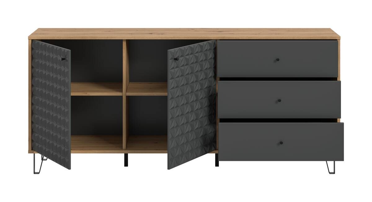 Sideboard PRISMA Artisan Oak Nachbildung anthrazit matt B/H/T: ca. 170x76x40 cm