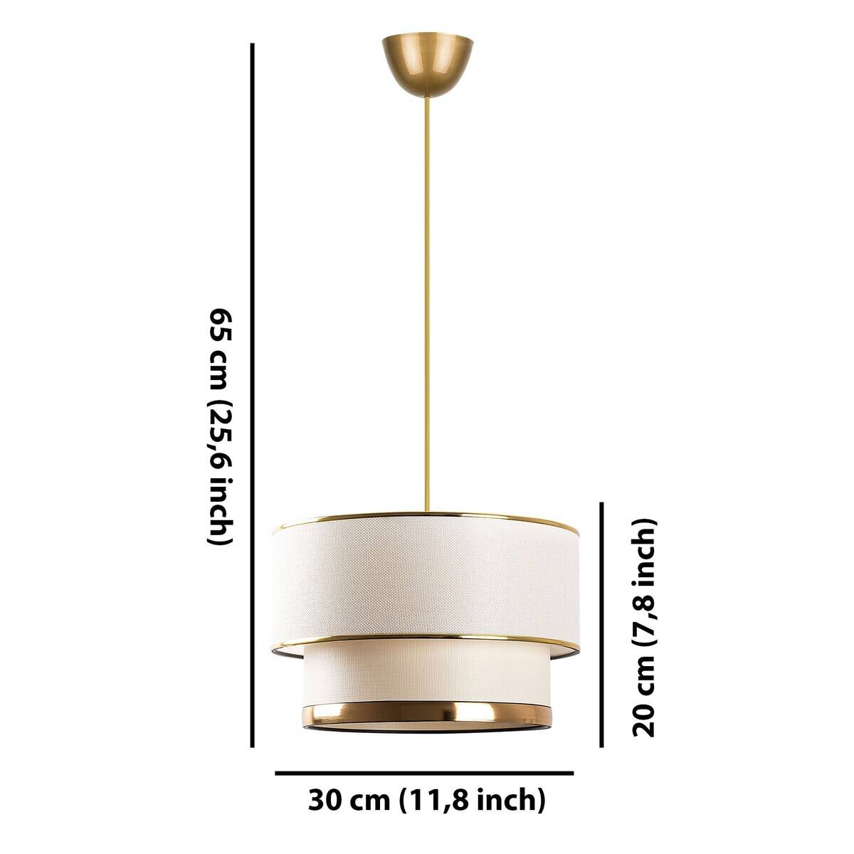 Opviq Pendelleuchte Cake gold creme Baumwolle Metall B/H/L: ca. 30x65x30 cm E27 1 Brennstellen