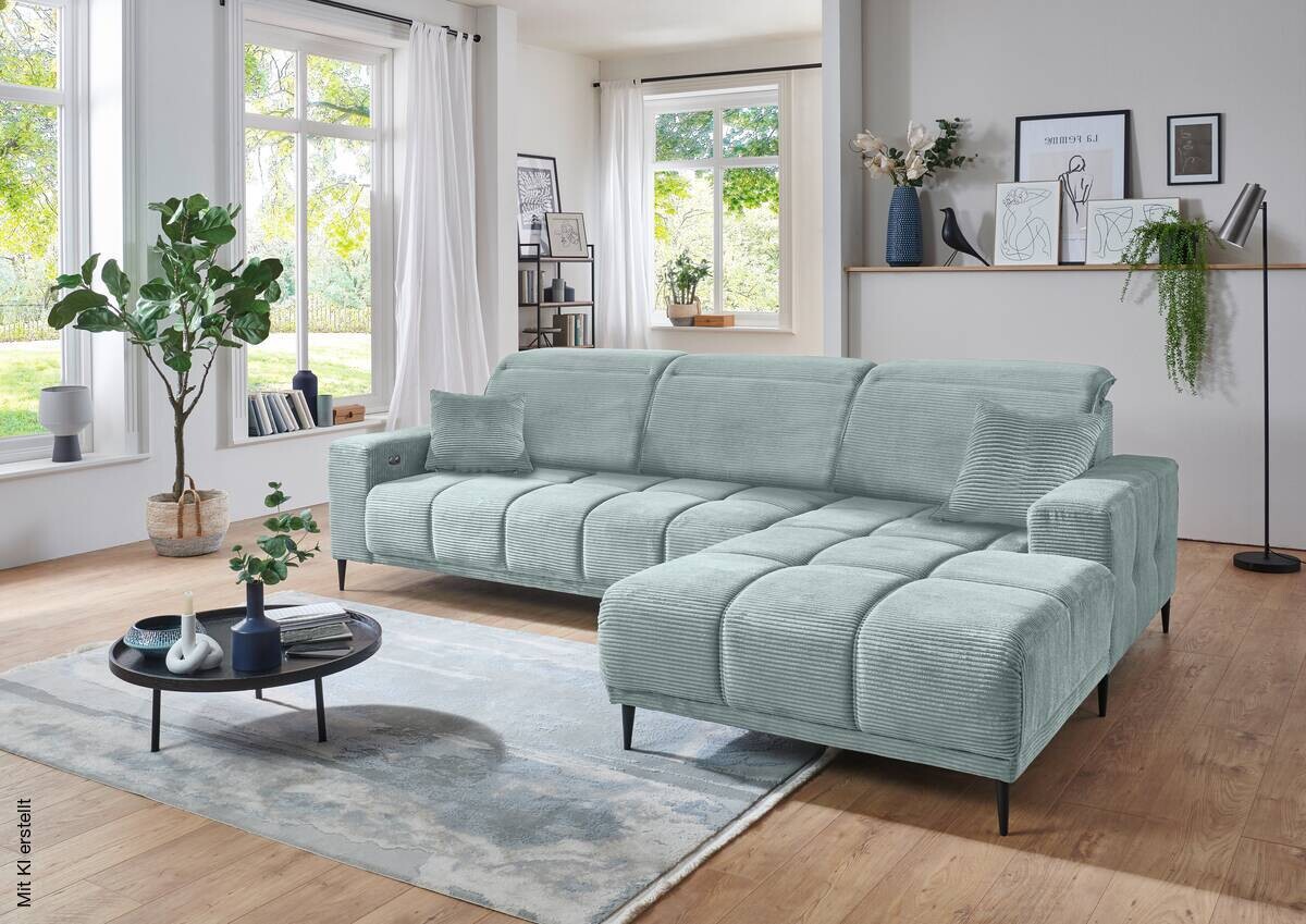 Ecksofa mit elektrischer Sitztiefenverstellung eisblau eisblau Polyester Microfaser B/H/T: ca. 286x107x115 cm