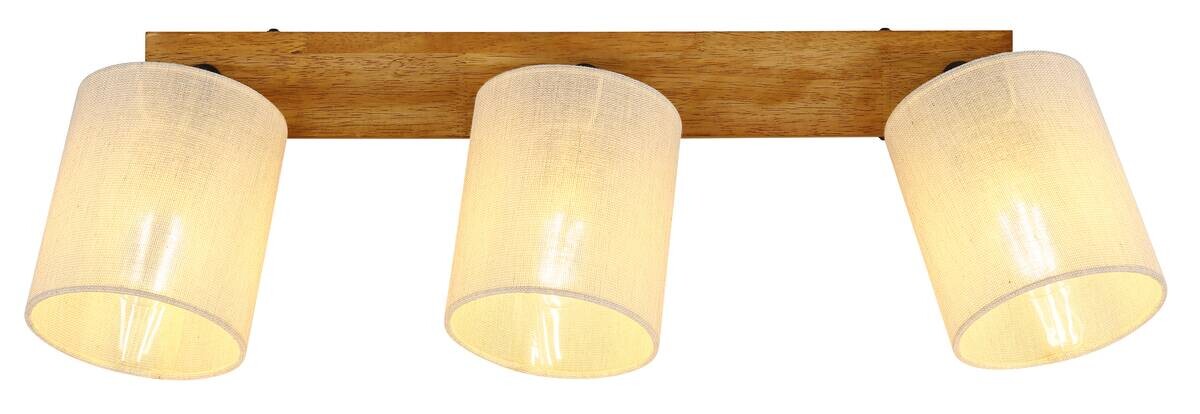 GLOBO Spot JULE braun Holz Leinen B/H/T: ca. 13x24x56 cm E27 3 Brennstellen