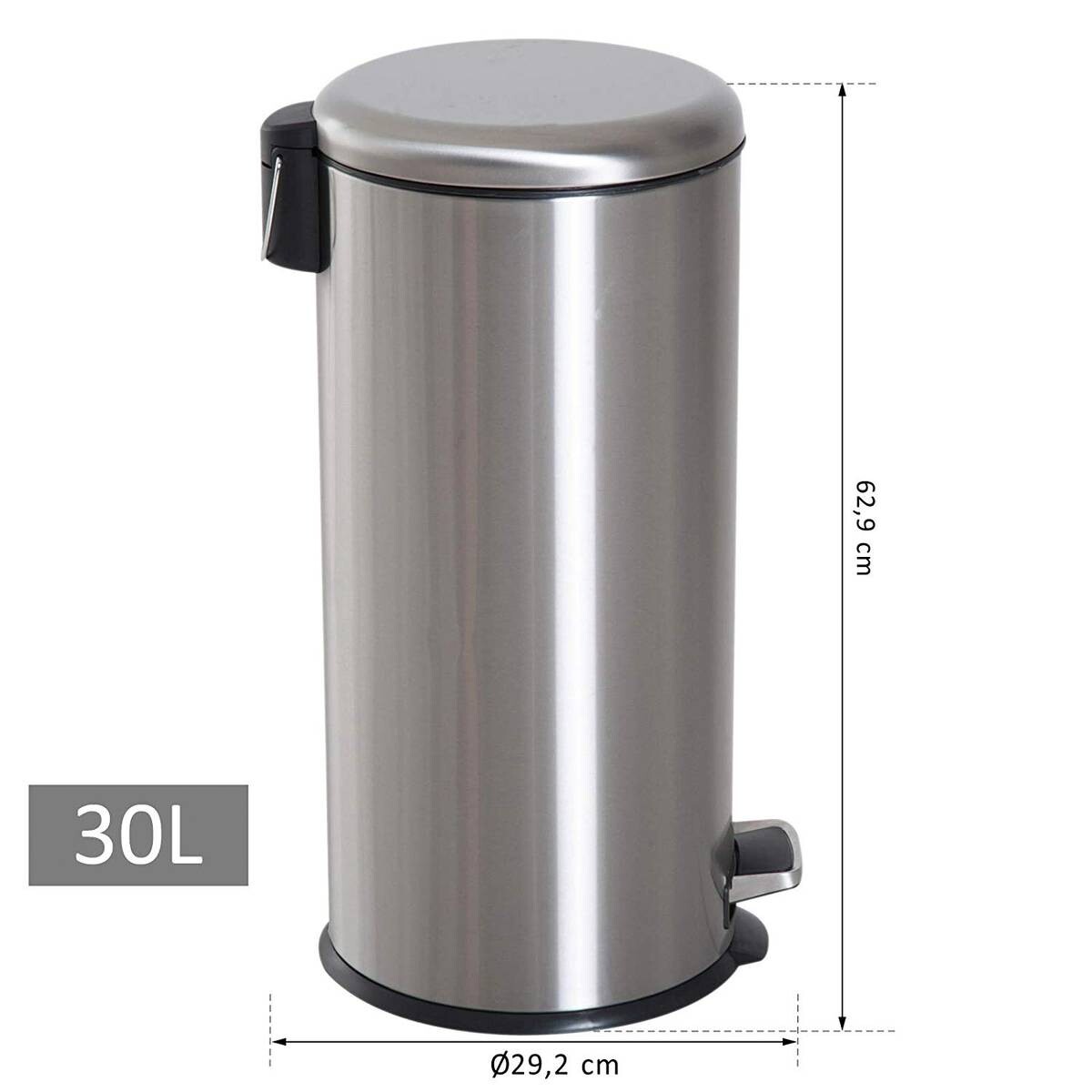 HOMCOM Pedal-Mülleimer silber H/D: ca. 62,9x29,2 cm