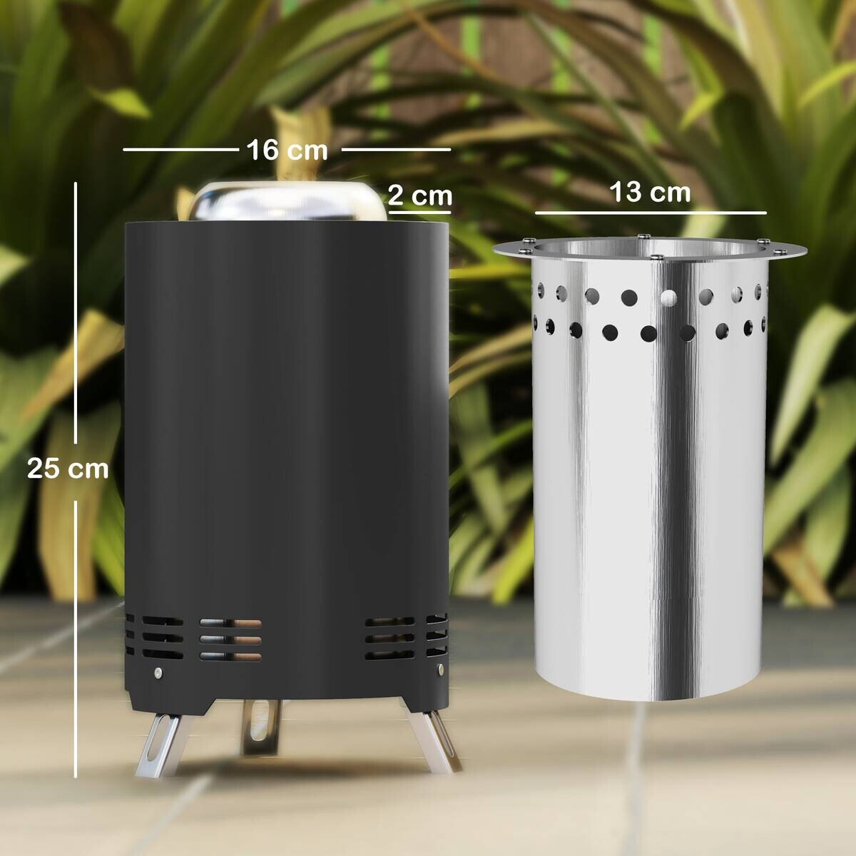 Outsunny Feuerschale grau Edelstahl B/H/L: ca. 16x25x16 cm