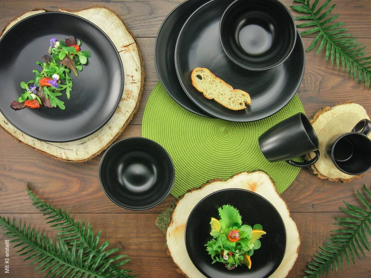 CreaTable Kombiservice Black Matt mattschwarz Steingut