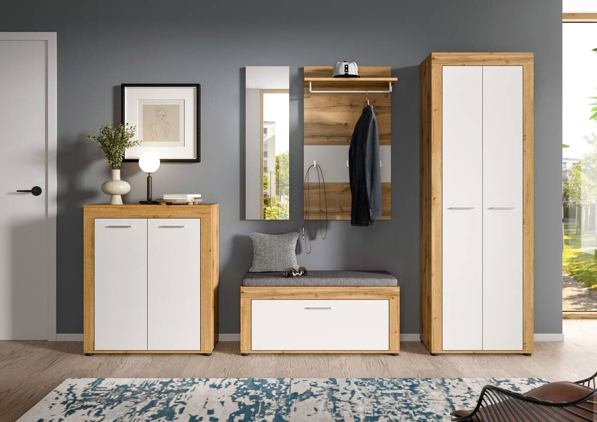 Garderobe JAM Eiche Wotan Nachbildung weiß B/H/T: ca. 285x191x35 cm