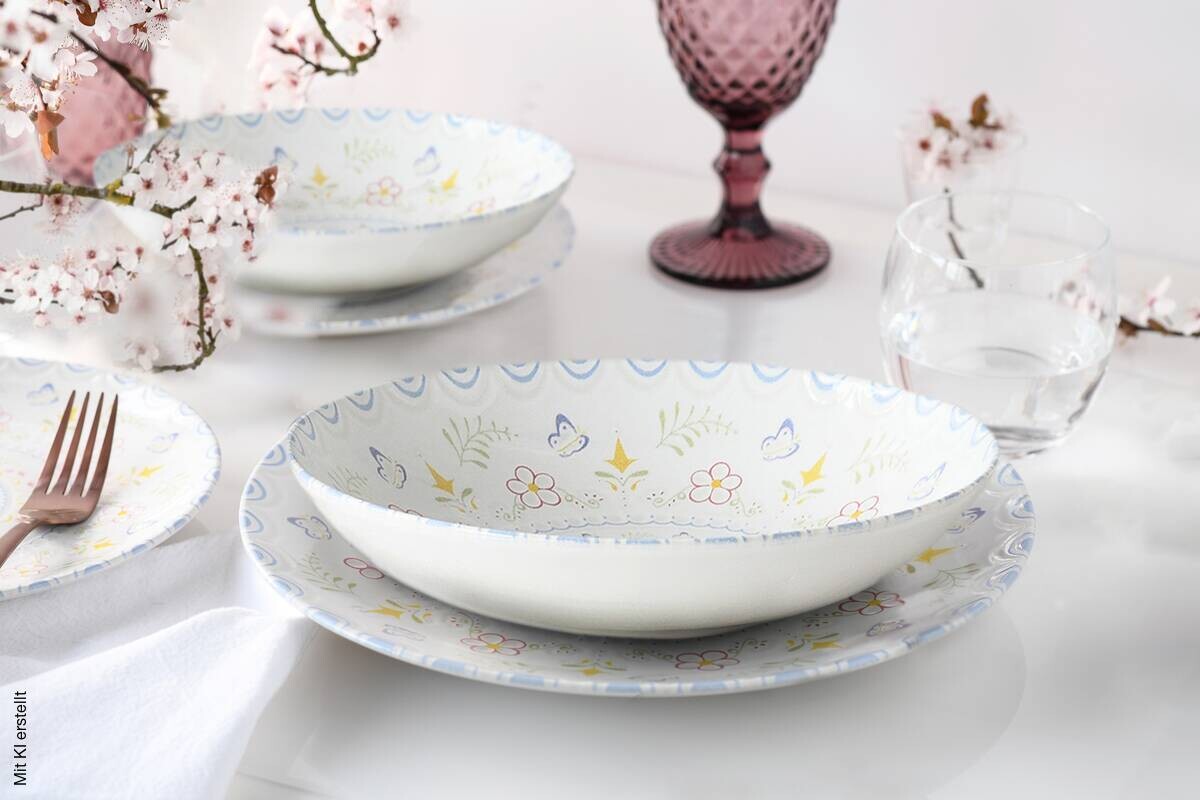 CreaTable Tafelservice Primavera Pastell pastell Steinzeug 12 tlg.