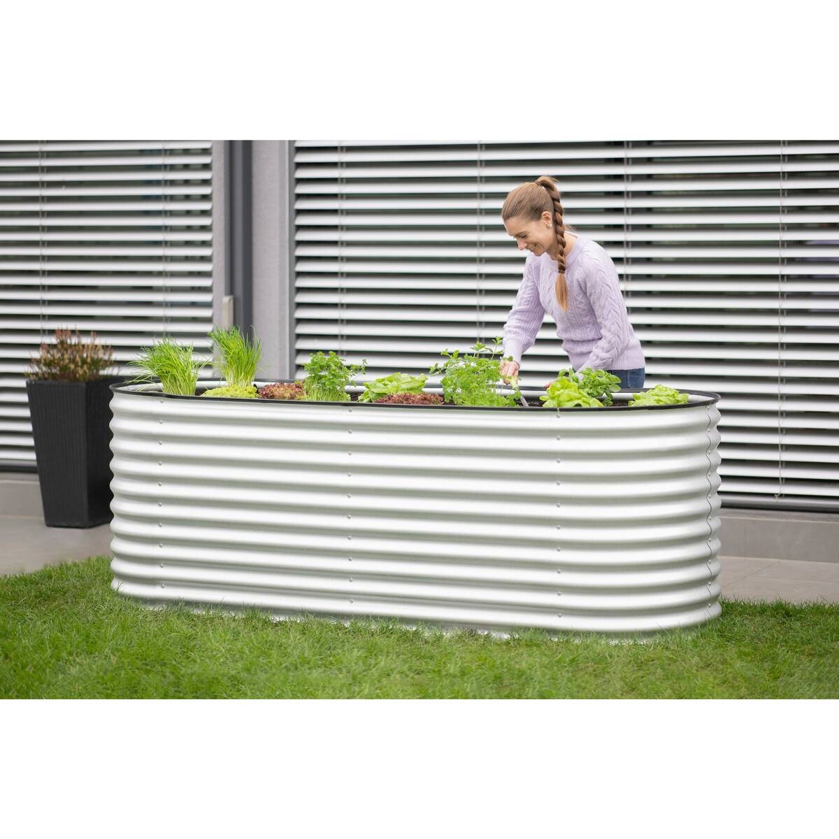 Westmann Hochbeet Oval silber Metall B/H/L: ca. 80x82x240 cm