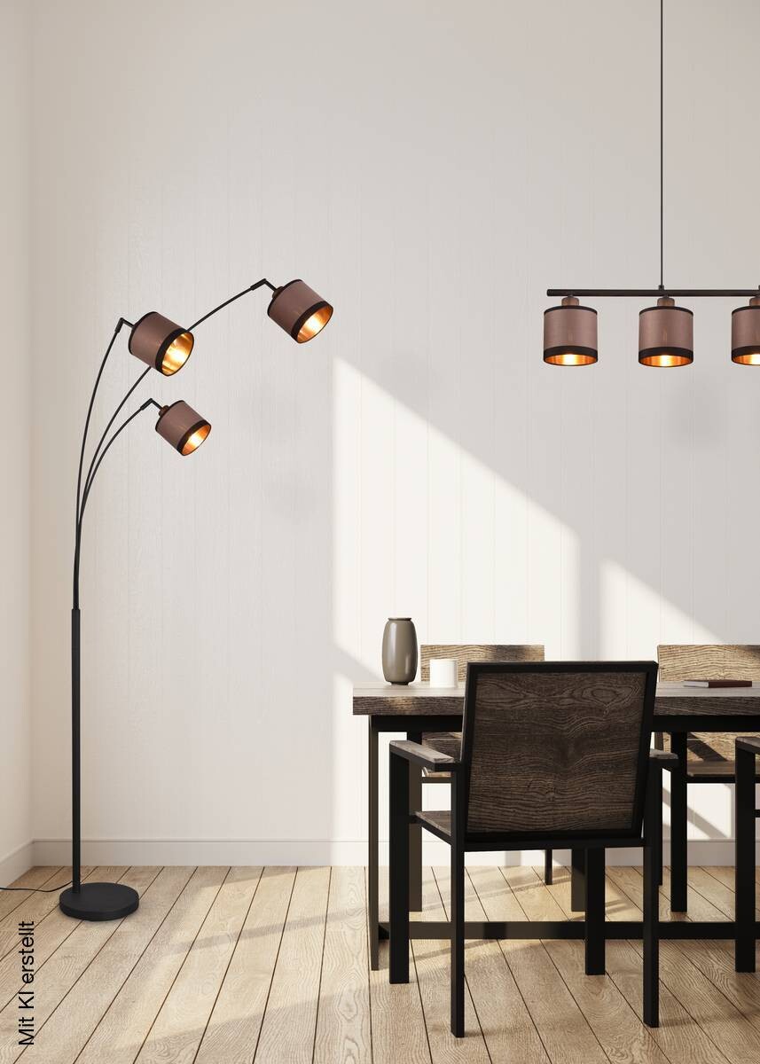 Reality Stehlampe R41553041 Davos schwarz taupe Metall Stoff H/D: ca. 185x12 cm E14 3 Brennstellen
