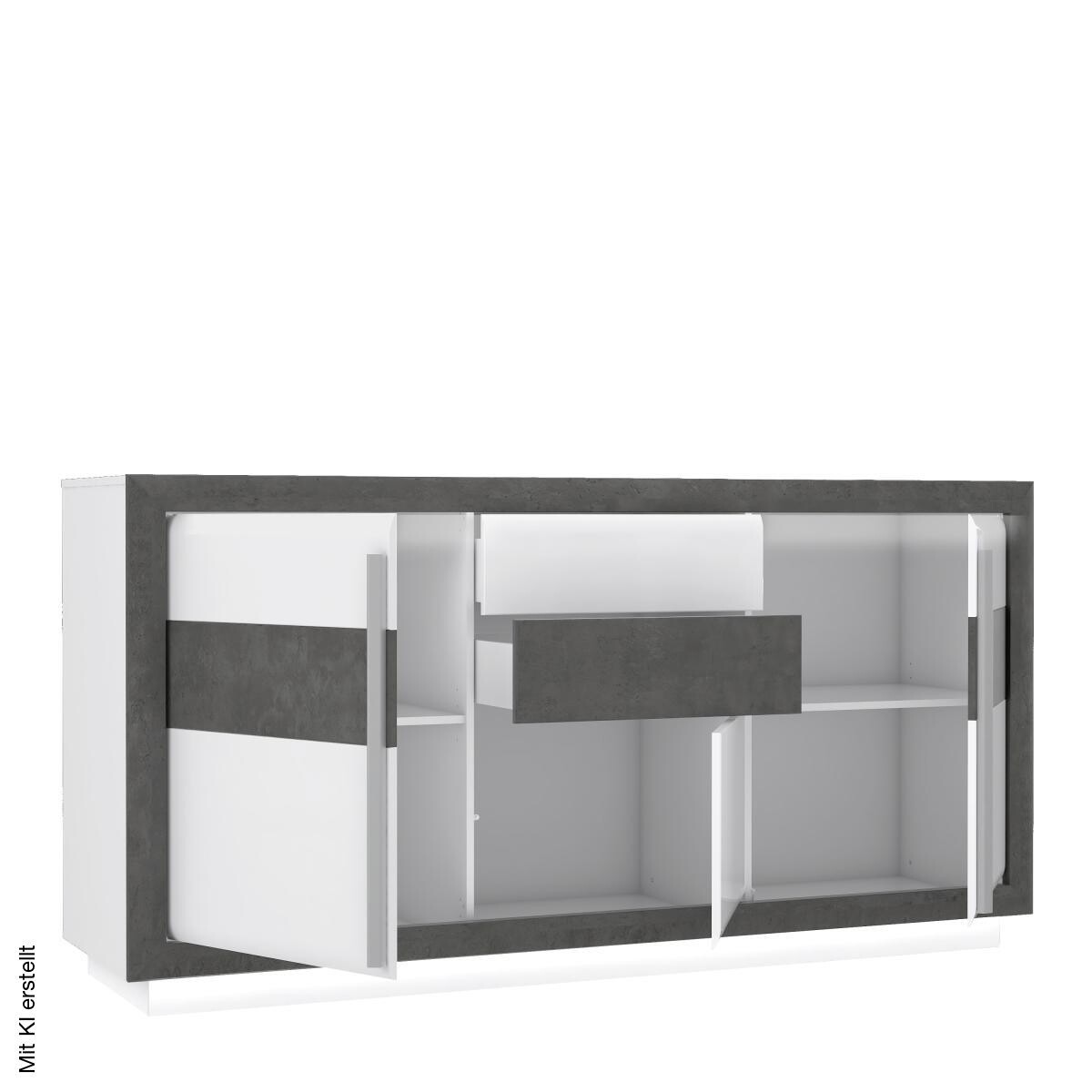 Sideboard weiß Hochglanz Beton dunkel Optik B/H/T: ca. 193x98x53 cm