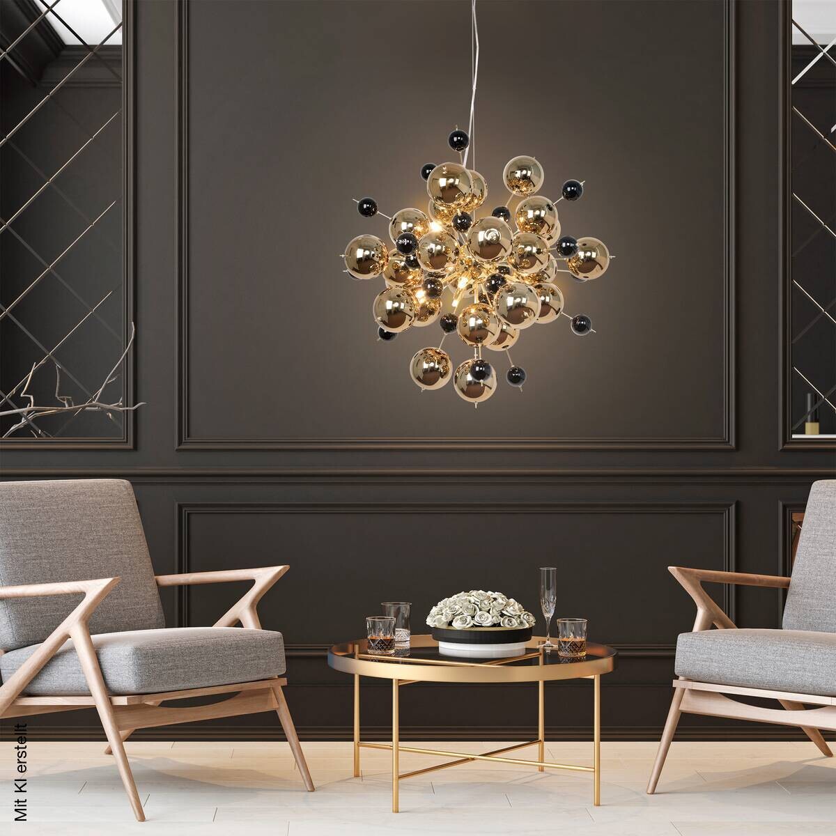 Näve Leuchten Pendelleuchte 7026458 gold Glas Metall B/H/T: ca. 65x150x65 cm G9 10 Brennstellen