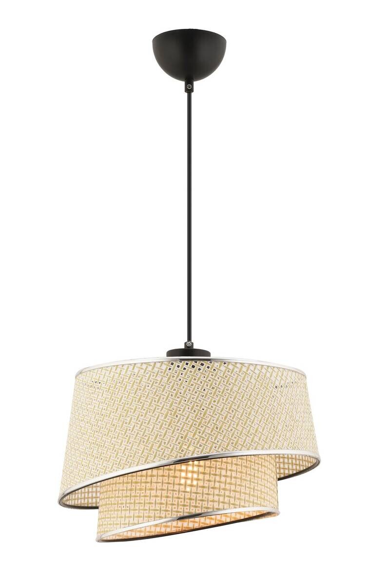 Opviq Pendelleuchte Barette creme silber Stoff Metall B/H/L: ca. 32x65x32 cm E27 1 Brennstellen