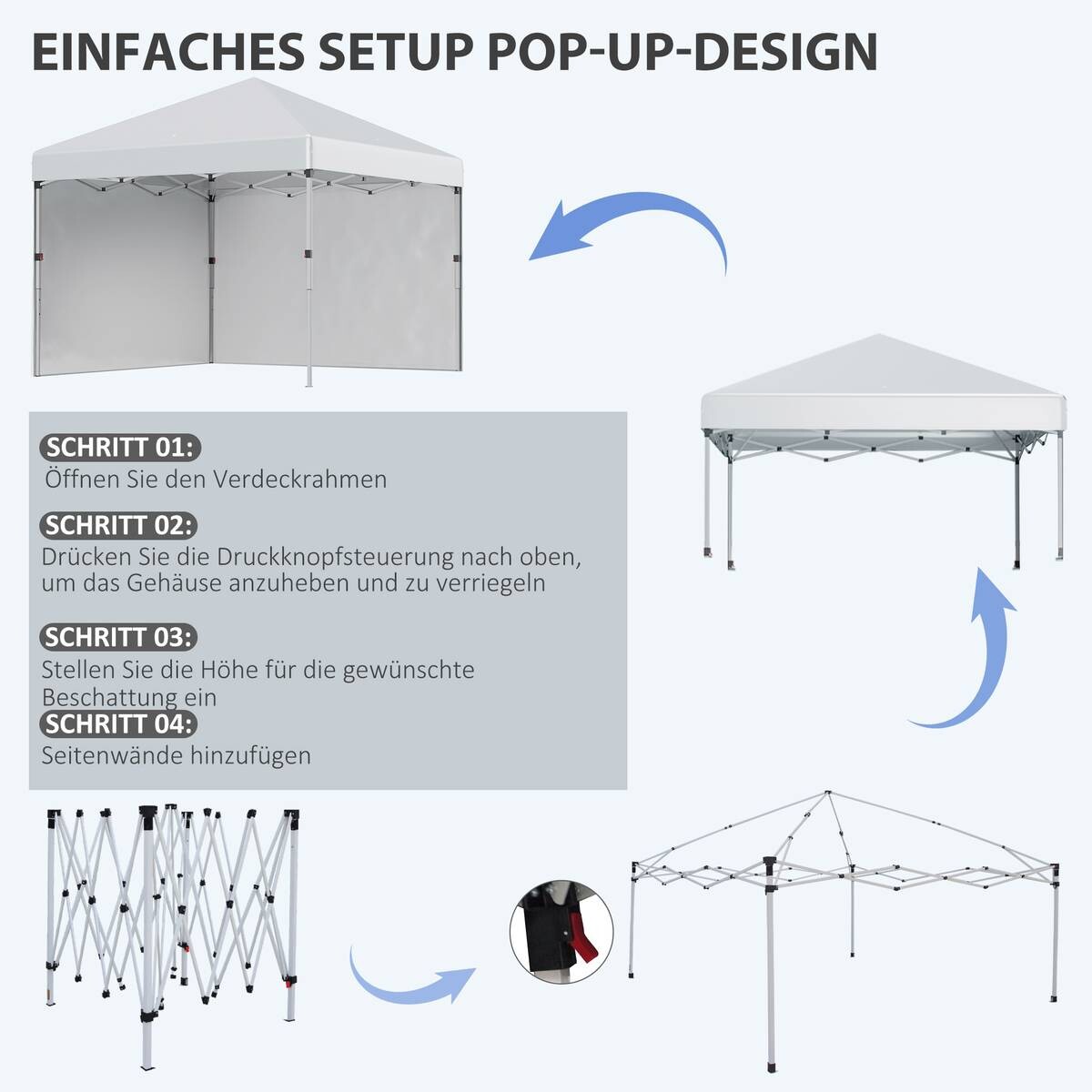 Outsunny Faltpavillon hellgrau Stahl B/H/L: ca. 297x274x297 cm