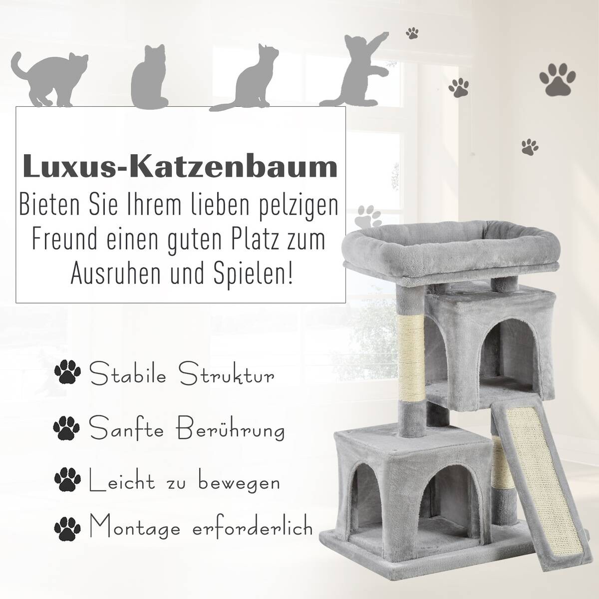 PawHut Kratzbaum hellgrau Spanplatte B/H/L: ca. 39x83x59 cm