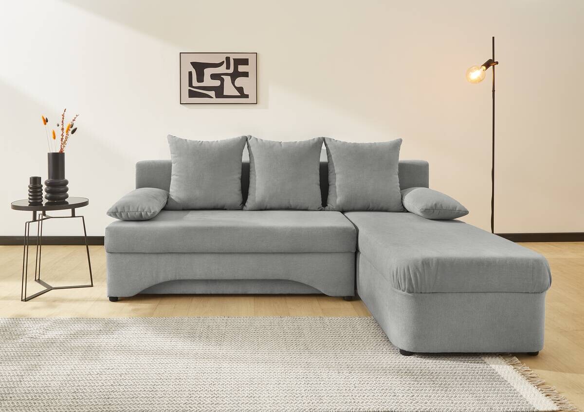 Ecksofa mit Bettfunktion und Bettkasten hellgrau Microfaser B/H/T: ca. 191x70x142 cm