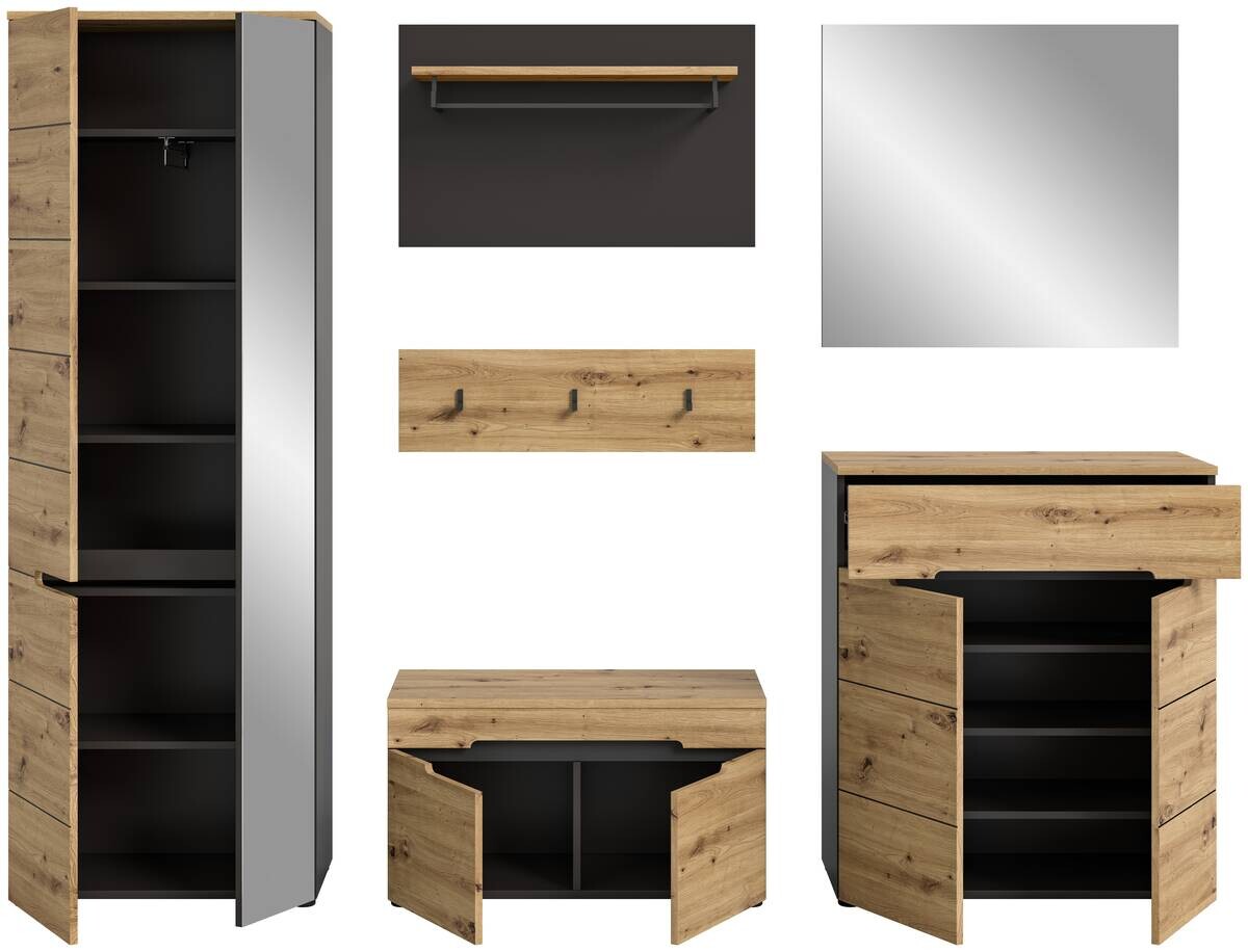 Garderobe CANU edles Basaltgrau Nachbildung Eiche Artisan Nachbildung B/H/T: ca. 255x190x37 cm