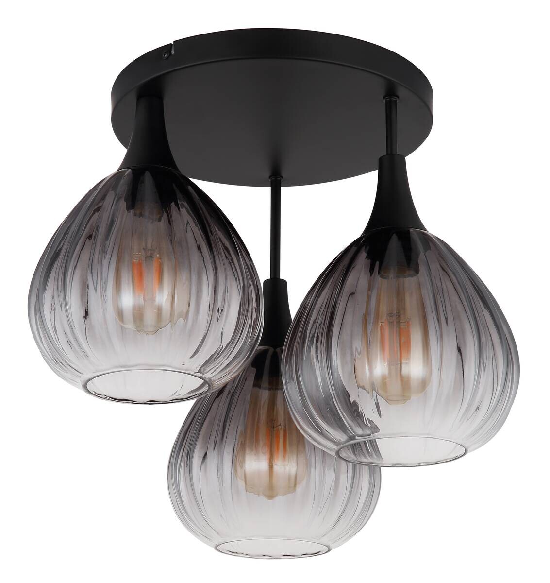 GLOBO Deckenleuchte schwarz Rauch Metall Glas H/D: ca. 35x44 cm 3 Brennstellen