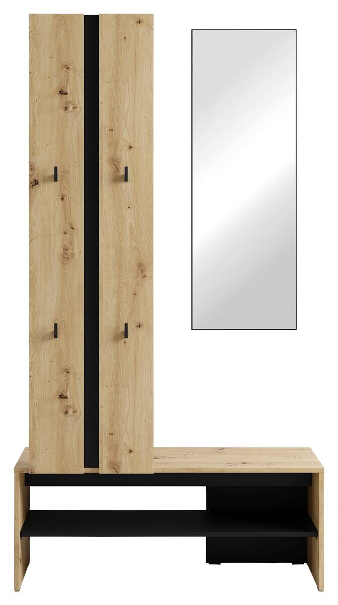 Garderobenset NANTE Eiche schwarz B/H/T: ca. 100x186x40 cm