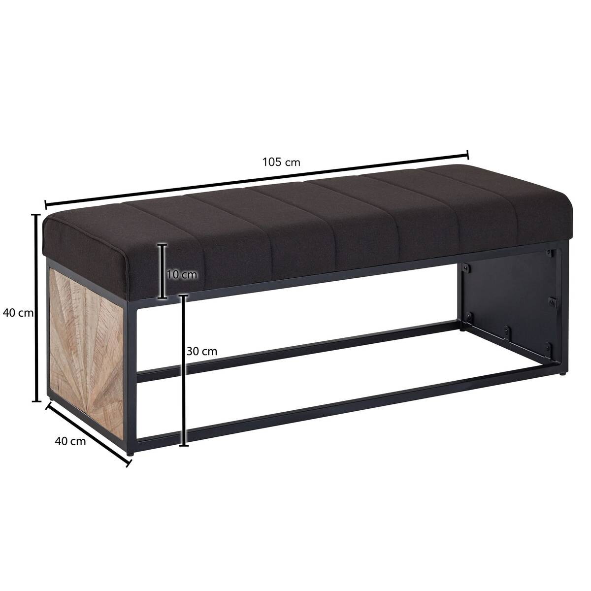 Wohnling Sitzbank dunkelbraun schwarz natur Stoff Eisen Echtholz B/H/T: ca. 105x40x40 cm