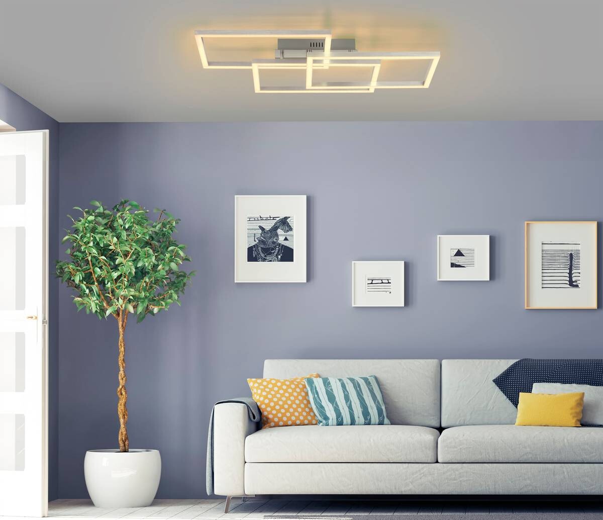Just Light Smarte LED-Deckenleuchte MAXI 16431-55 stahlfarbig weiß Metall Kunststoff B/H/T: ca. 50x10,5x82 cm 3 Brennstellen