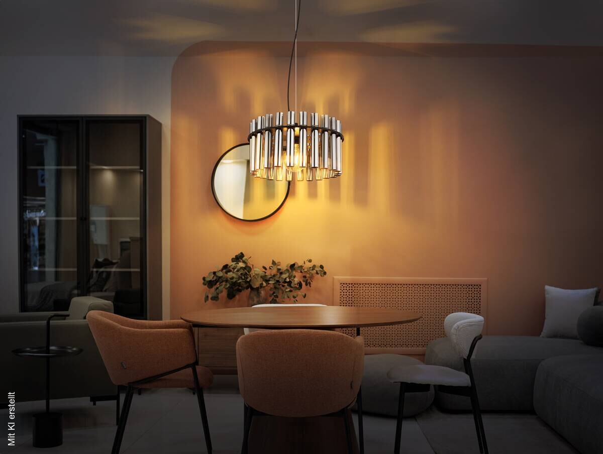 GLOBO Pendelleuchte Rauch schwarz Metall Glas PVC H/D: ca. 120x38 cm E27 1 Brennstellen