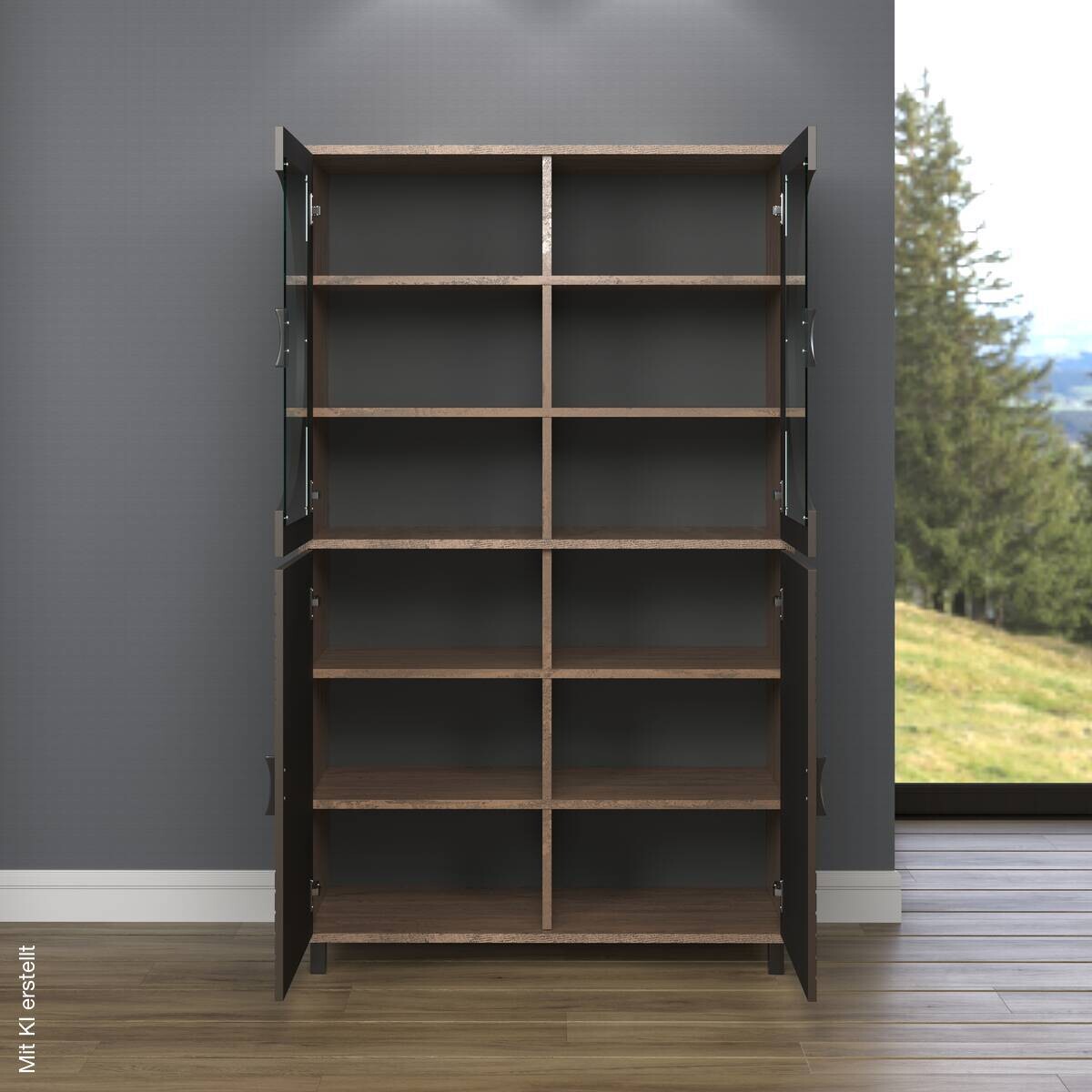 Highboardvitrine Fusion Eiche dunkel Nachbildung bronze Optik B/H/T: ca. 97x163x42 cm
