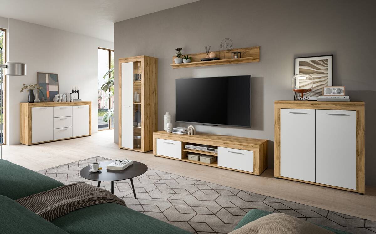 Highboard Jam Eiche Wotan Nachbildung weiß B/H/T: ca. 80x88x35 cm