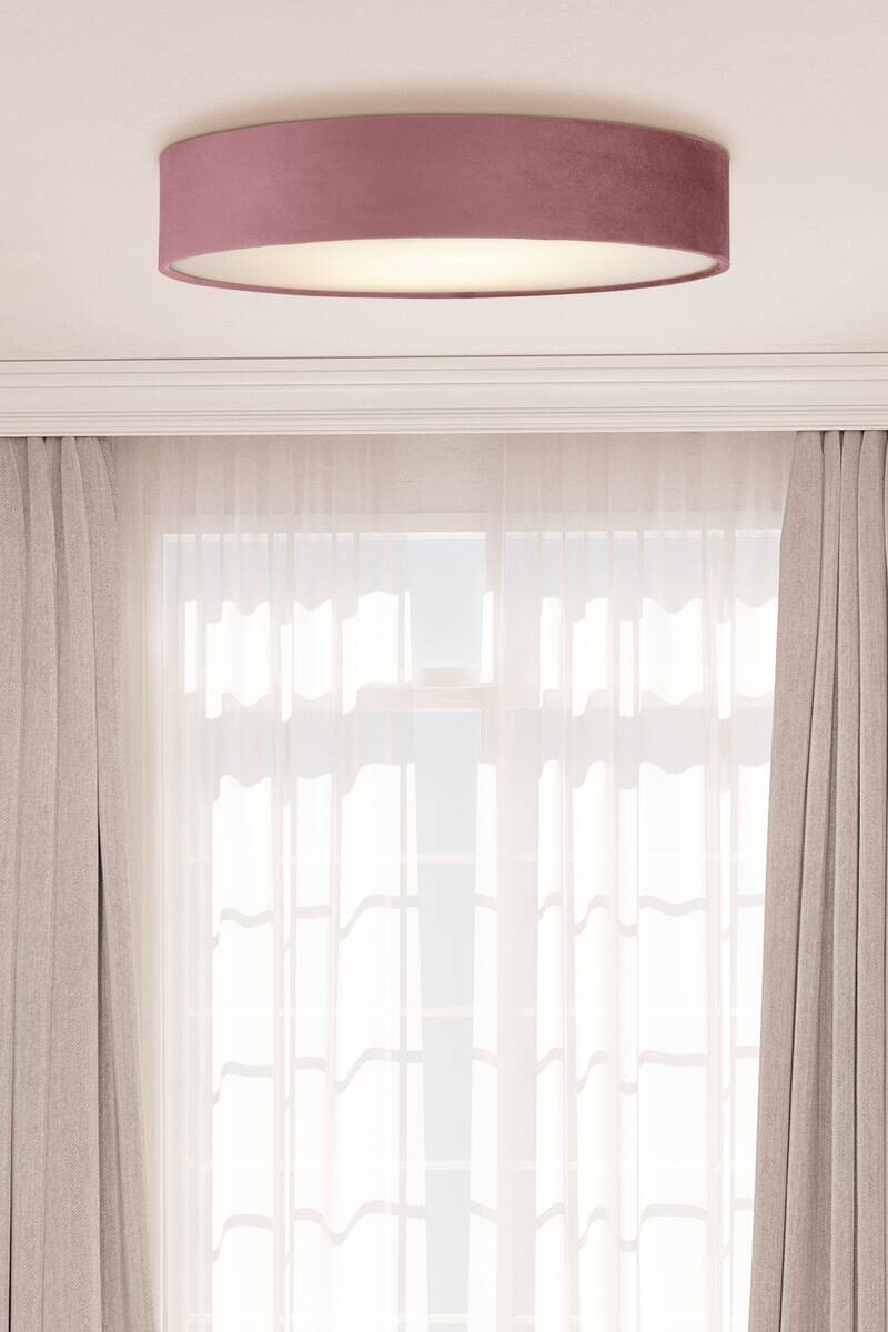 Searchlight Deckenleuchte Drum pink Samt Stahl B/H/L/D: ca. 50x10x50x50 cm E27 3 Brennstellen