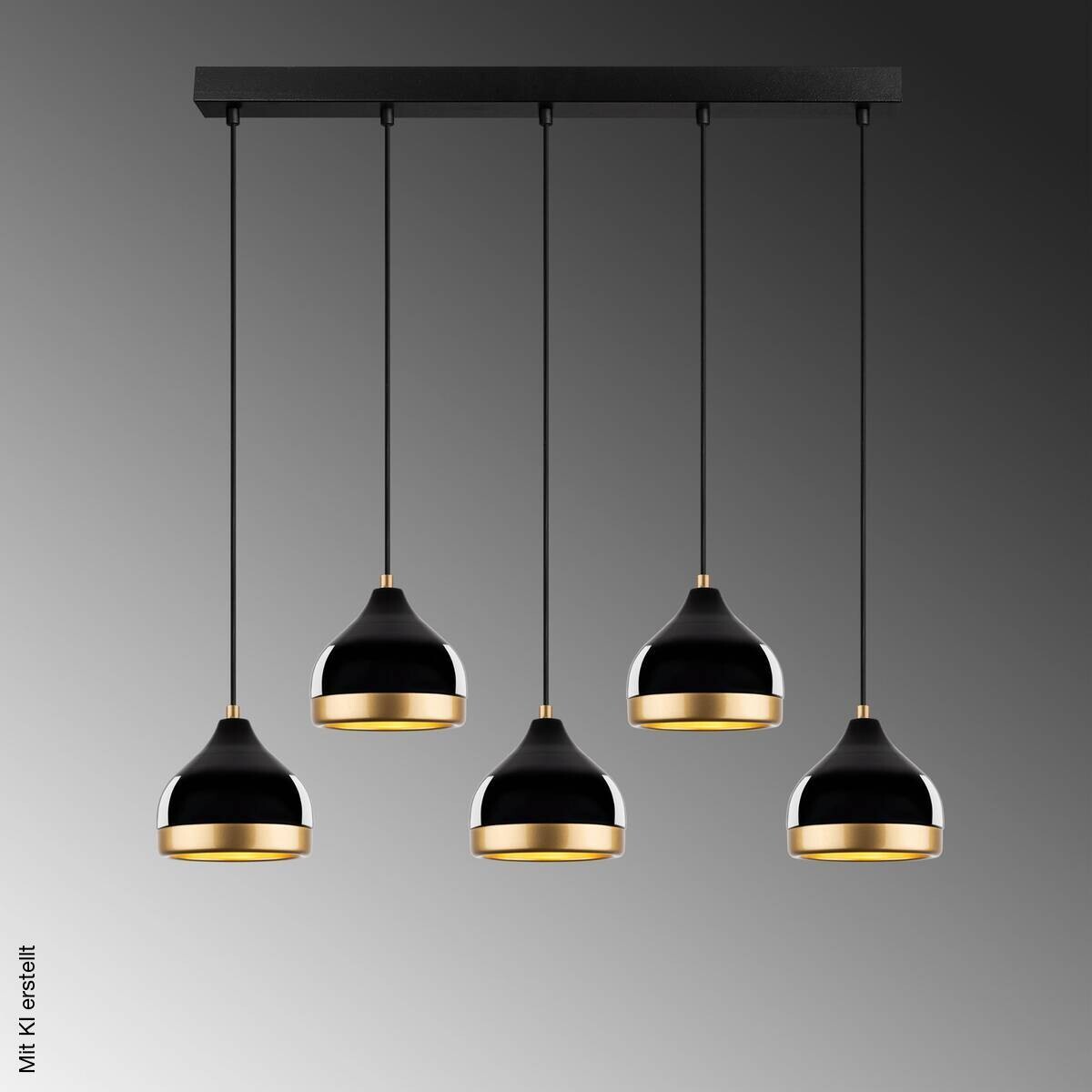 Opviq Pendelleuchte Yldo schwarz B/H/T/L: ca. 90x111x17x90 cm E27 5 Brennstellen