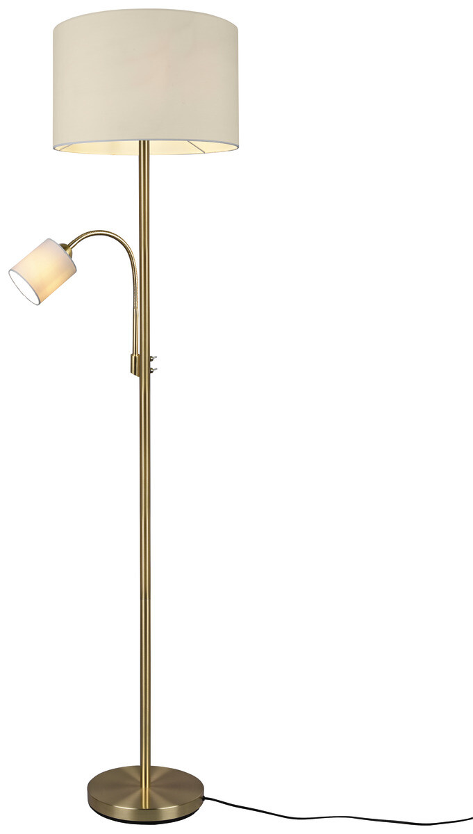 TRIO Stehlampe Hotel messing weiß Metall Stoff H/D: ca. 170x40 cm E27 2 Brennstellen
