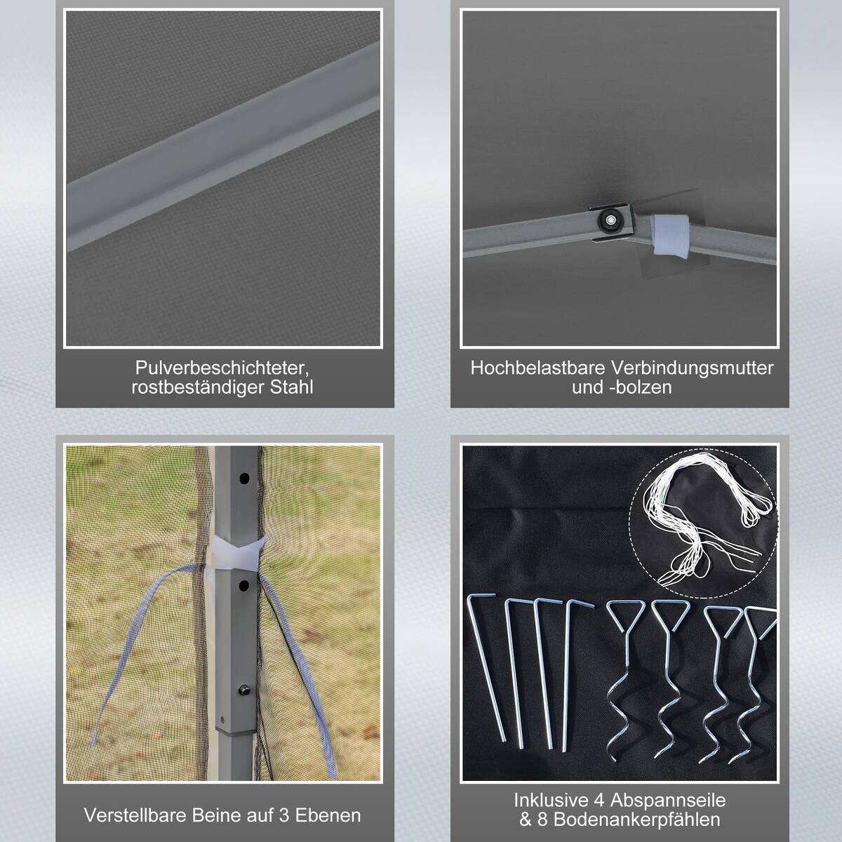 Outsunny Pavillon schwarz Metall B/H/L: ca. 295x260x295 cm