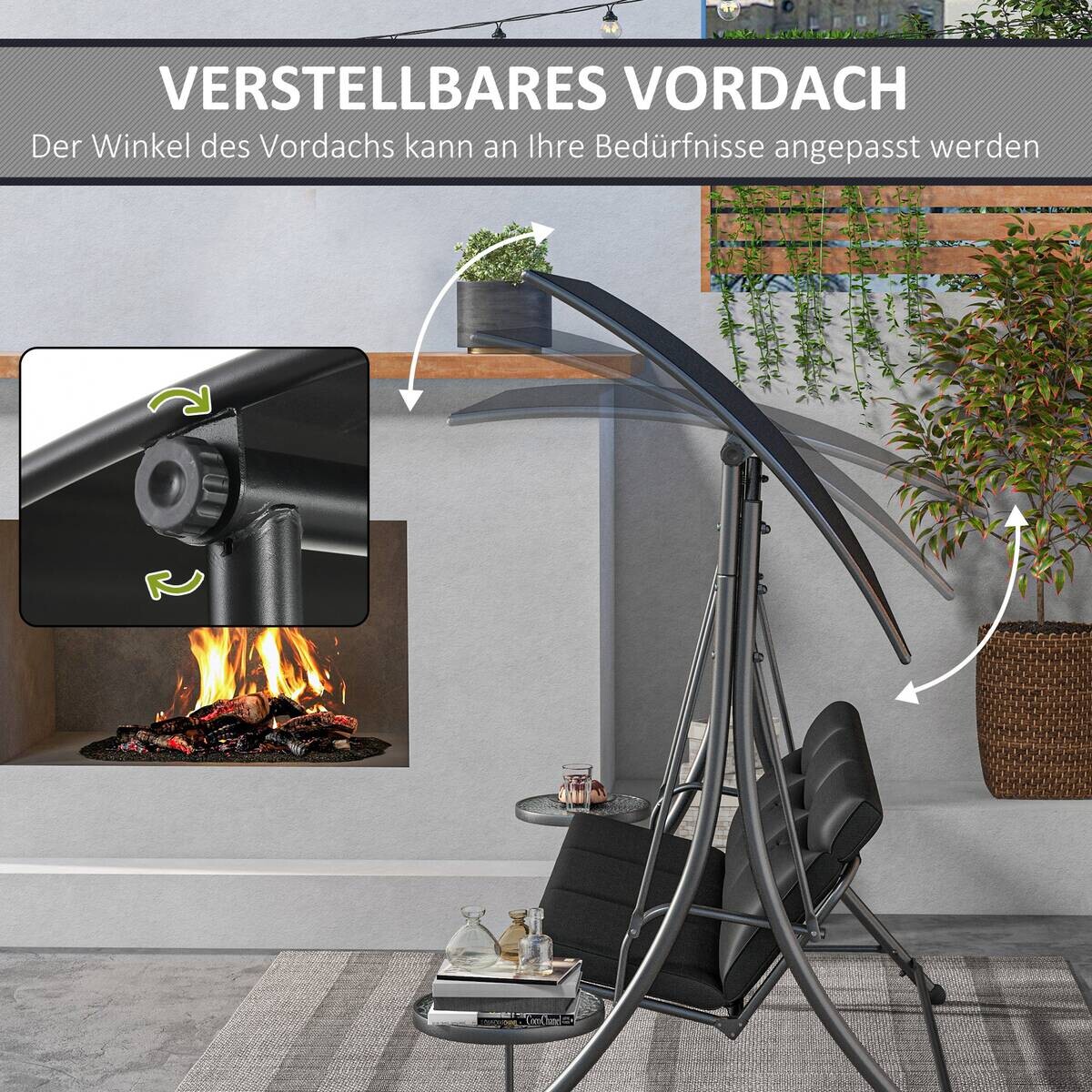 Outsunny Hollywoodschaukel schwarz Polyester B/H/L: ca. 135x177x278 cm