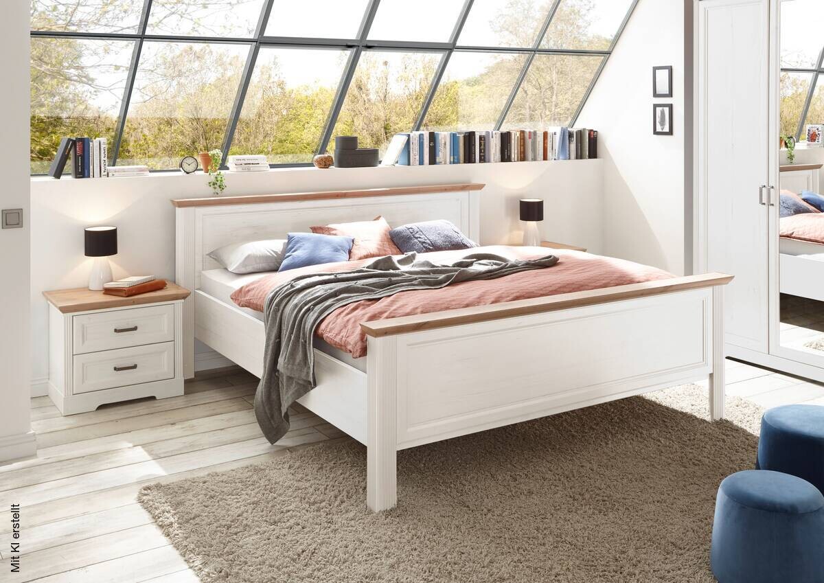 Bett Jasmin Eiche weiß B/H/T: ca. 205x98x215 cm Liegefläche B/L: ca. 180x200 cm