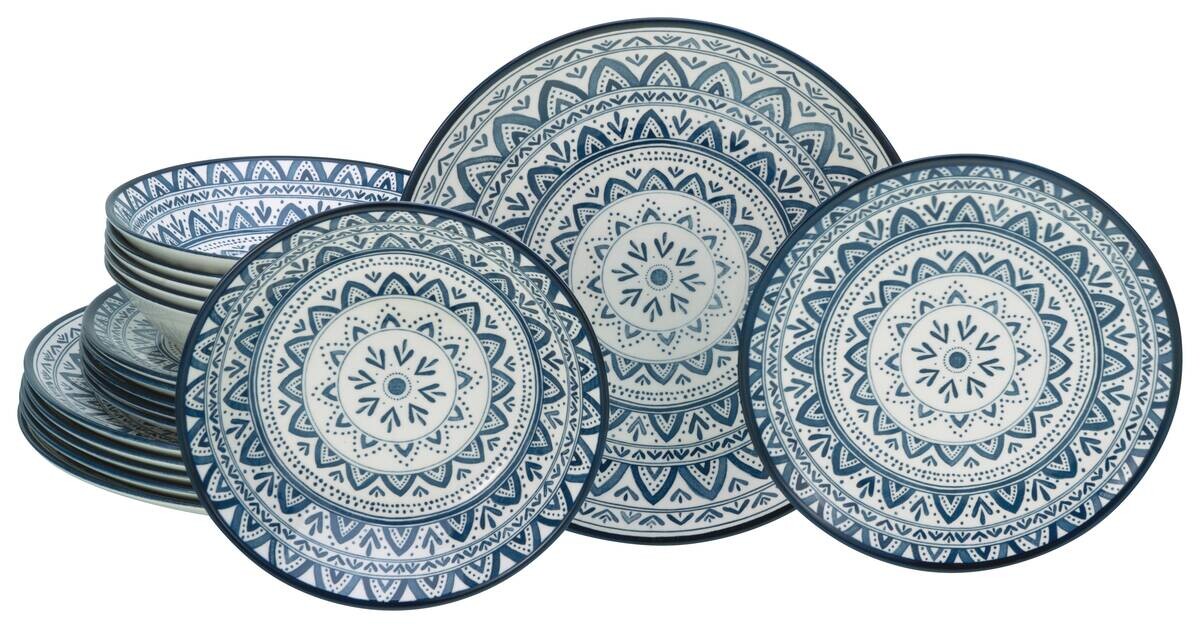CreaTable Tafelservice Mexico blau Steingut 18 tlg.